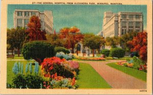 Vintage Linen Postcard The General Hospital From Alexandra Park Winnipeg Canada