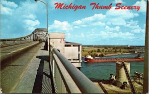 Vtg Port Austin Michigan MI Blue Water Bridge 1960s Chrome View Postcard