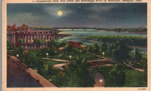 Vintage Postcard 1957 Confederate Park Post Office Mississippi River Memphis TN