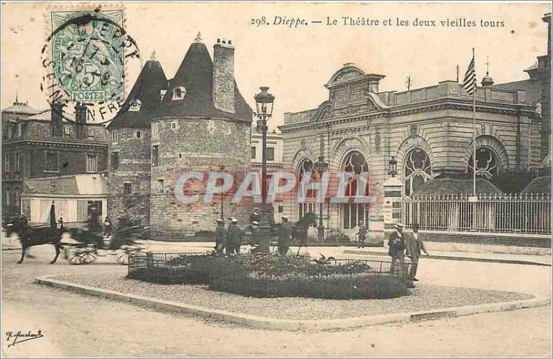 Old Postcard Dieppe theater and the two old towers