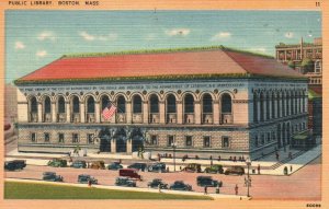Vintage Postcard 1930's Public Library Boston Mass. Massachusetts Pub Tichnor 