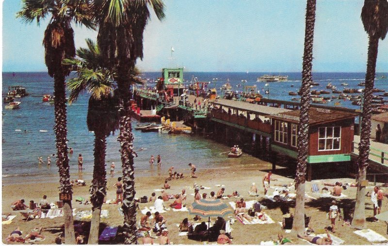 Tourists Gather on Beach & Pleasure Pier Avalon Catalina Island California