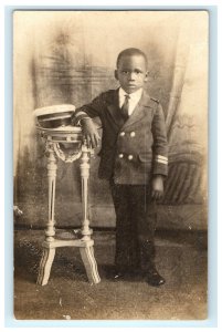 Early Young Boy IN Military Uniform Havana Cuba Real Photo RPPC Postcard H21