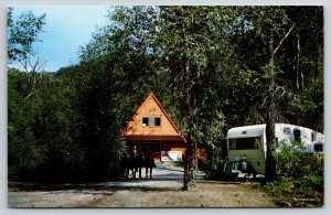 New Castle Colorado~KOA Campground Office A Frame~Camper~Horses~1960s Postcard