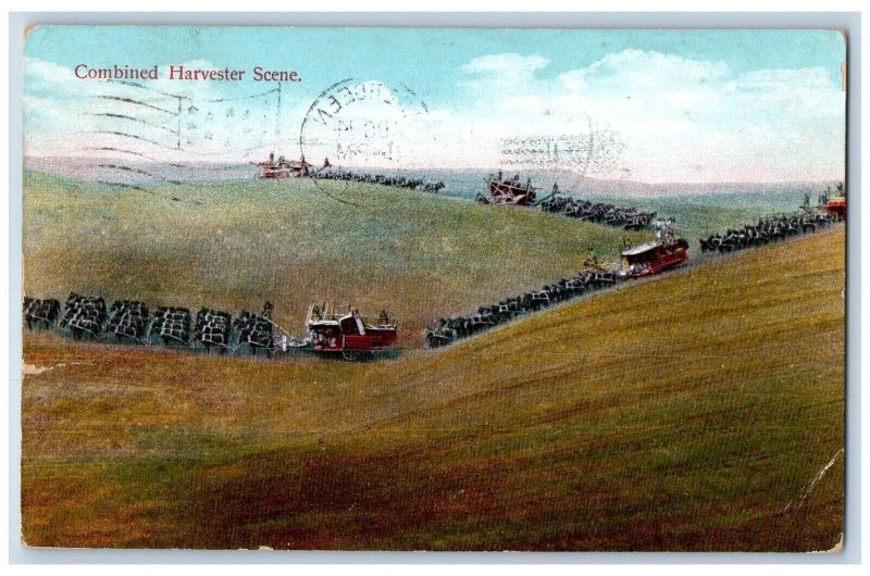 Aberdeen South Dakota SD Postcard Combined Harvester Scene Farming Scene Field