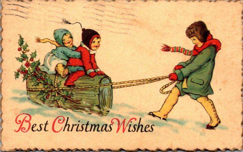 Merry Christmas With Children Palyib In Snow 1928