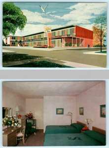 2 Postcards ATLANTIC CITY, NJ ~ Interior/Exterior SAXONY MOTEL 1960s Roadside
