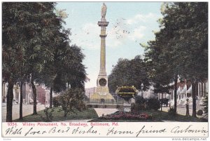 BALTIMORE, Maryland, PU-1907; Wildey Monument, No. Broadway