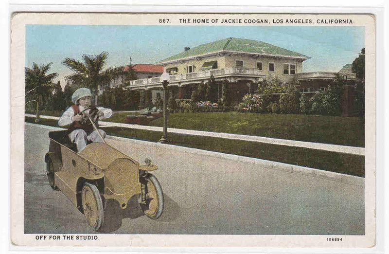 Child's Pedal Car Jackie Coogan Actor Home Los Angeles California 1920s postcard