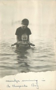 Postcard RPPC 1920s Chesapeake Bay woman child swimming 23-5630