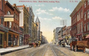 Main Street Looking West Springfield Ohio 1910c postcard