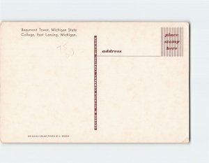 Postcard Beaumont Tower, Michigan State College, East Lansing, Michigan