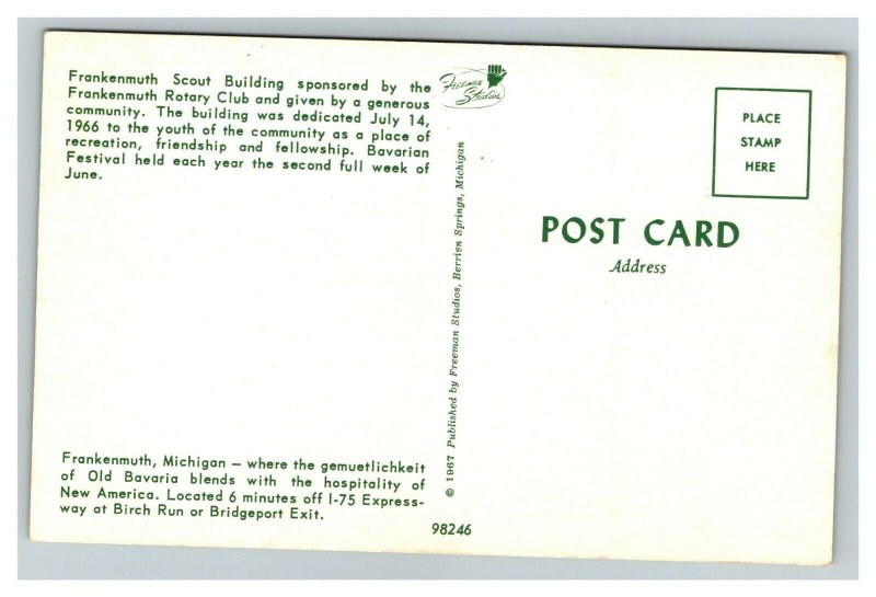 Vintage 1960's Postcard The Frankenmuth Boy Scout Building Recreation