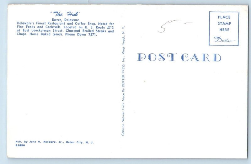 Dover Delaware DE Postcard The Hub Finest Restaurant Dining Interior Scenery