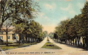 Geneva New York~N Main Street Looking East @ Castle Street~Rows of Houses~1909