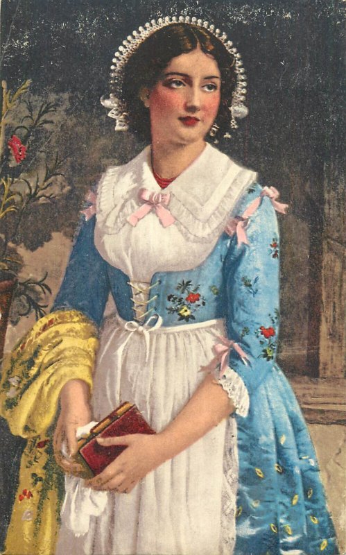 Brianza costumes, Italy beauty lady folk costume vintage postcard