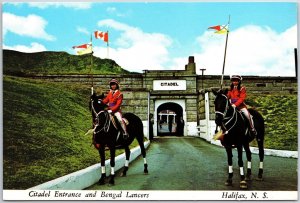 VINTAGE CONTINENTAL SIZED POSTCARD CITADEL ENTRANCE & BENGAL LANCERS HALIFAX N.S