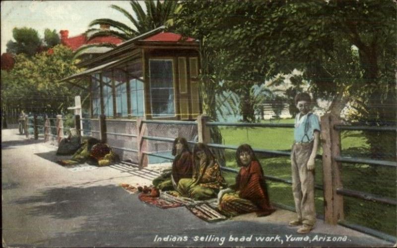 Yuma AZ Native Indians Selling Bead Work Along Road c1910 Postcard