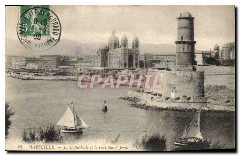 Postcard Old Marseille The Cathedral and Fort St. John