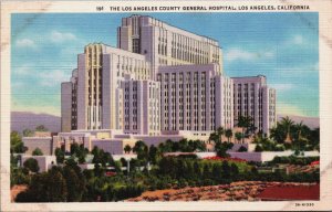 The Los Angeles County General Hospital California Linen Postcard C176