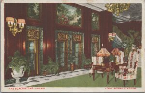 Postcard Lobby Showing Elevators The Blackstone Chicago IL