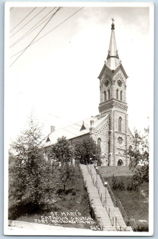 Port Washington Wisconsin WI Postcard RPPC Photo St. Mary's Catholic Church 1947