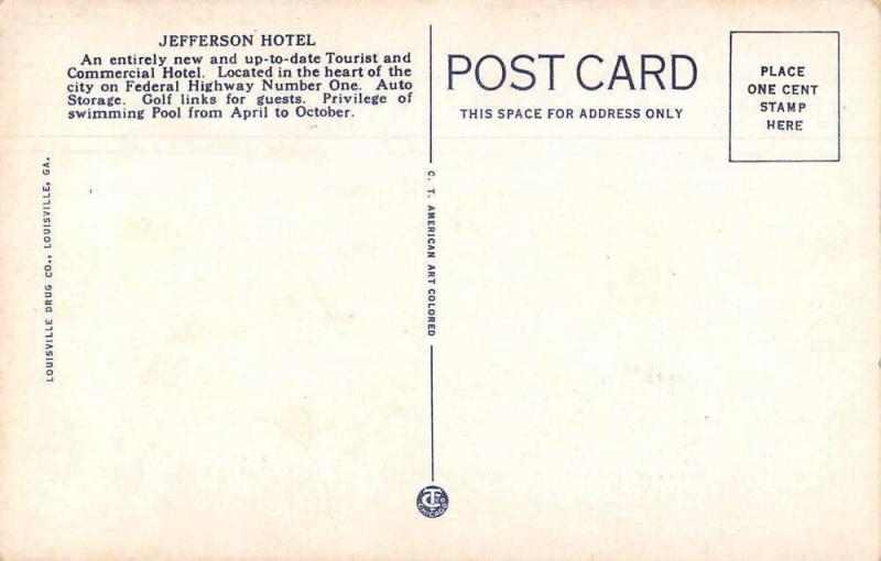 Louisville Georgia Hotel Jefferson Vintage Postcard JA4742723