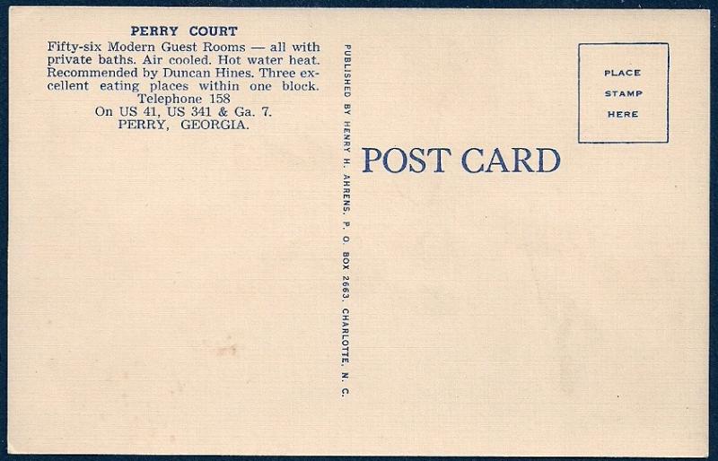 Perry Motor Court Perry Georgia unused c1930's