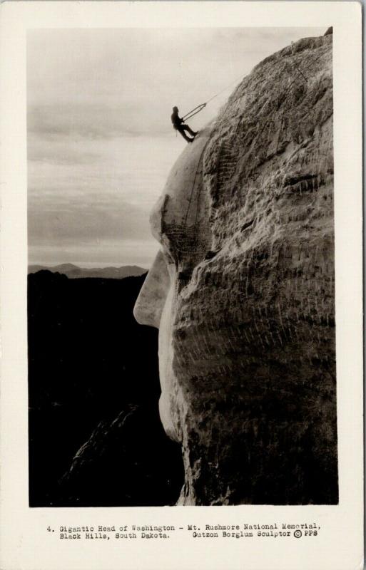 Mt. Rushmore Black Hills SD Gutzon Borglum Sculpture Real Photo Postcard F11