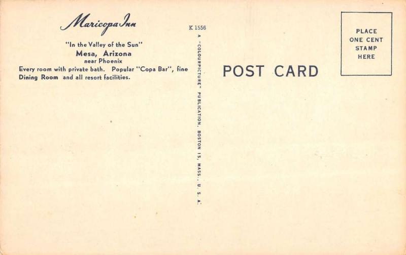 Mesa Arizona Maricopa Inn Street View Antique Postcard K33884