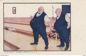 AS: A POODLE, Two large old men bowling, dog playing with ball, 1900-10s