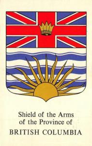 Canada  SHIELD Of The ARMS Of The PROVINCE Of BRITISH COUMBIA  1970 Postcard