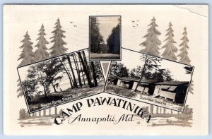 1933 RPPC ANNAPOLIS MARYLAND MD CAMP PAWATINIKA SLEEPING SHACKS RIVER POSTCARD