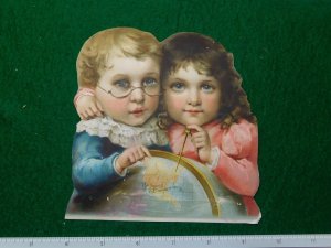1870s-80s Hood's Sarsapilla Boy & Girl w/ Globe & Compas Calander Topper #P