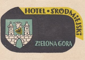 Poland Zielona Gora Hotel Srodmiejski Vintage Luggage Label sk2870.1