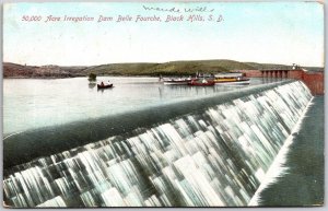 Black Hills South Dakota SD, 1909 Irregation Dam Belle Fourche, Vintage Postcard