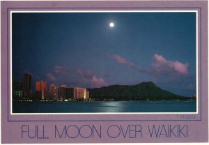 Vintage Postcard Full Moon Over Waikiki Hawaii City & Ocean View