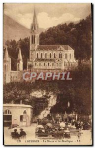 Old Postcard Lourdes Grotto and Basilica