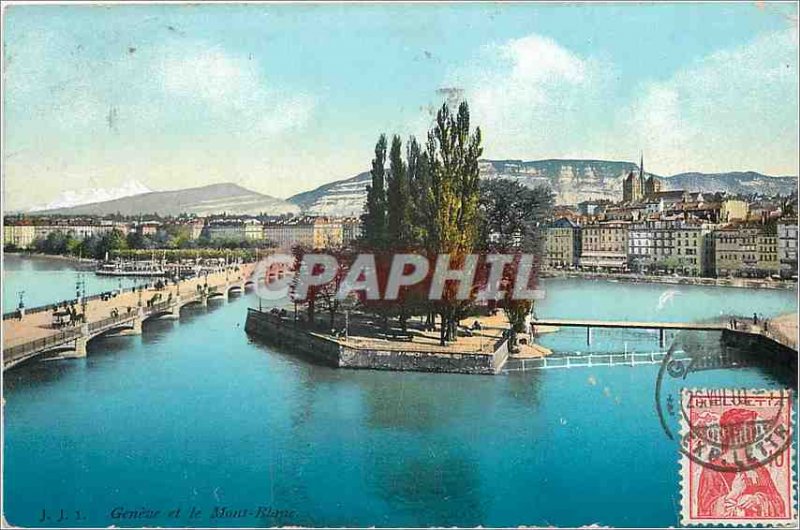 Old Postcard Geneva and Mont Blanc