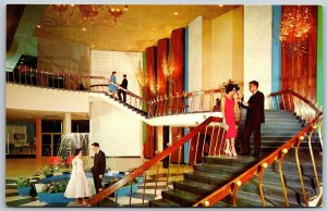 Vtg Kiamesha Lake New York NY Concord Hotel Staircase Fountain 1950s Postcard