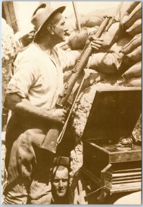 VINTAGE CONTINENTAL SIZED POSTCARD SENTRY DUTY OF AN AUSTRALIAN ANZAC SOLDIER