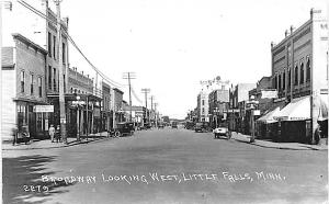 Little Falls MN Street Vue Store Fronts Old Cars RPPC Real Photo Postcard