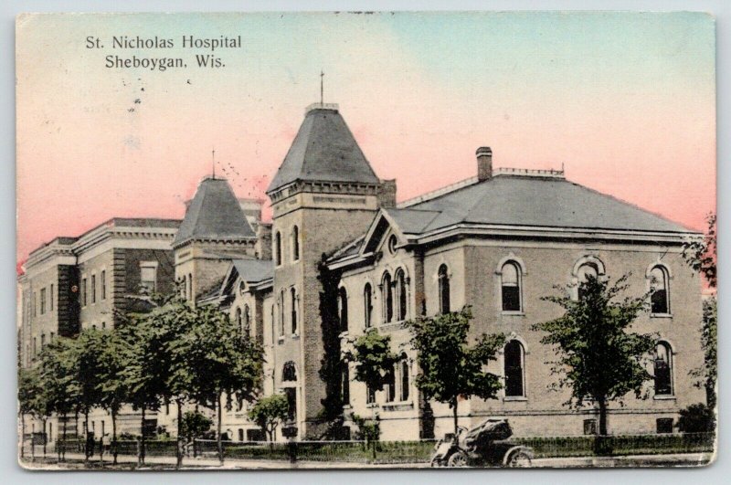 Sheboygan Wisconsin~Vintage Auto at St Nicholas Hospital~2nd Empire~1909 PC 