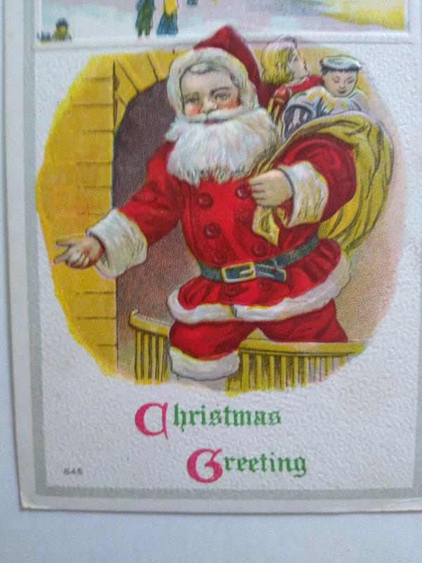 Vintage Christmas Greetings Postcard Santa Claus Series 645 Embossed Original