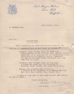 Military War Ship Week Sheffield Lord Mayor Hand Signed WW2 Letter