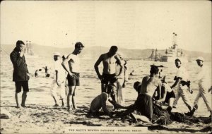 Shirtless US Navy Sailors Beefcake Hicacal Beach Cuba c1920 Real Photo Postcard