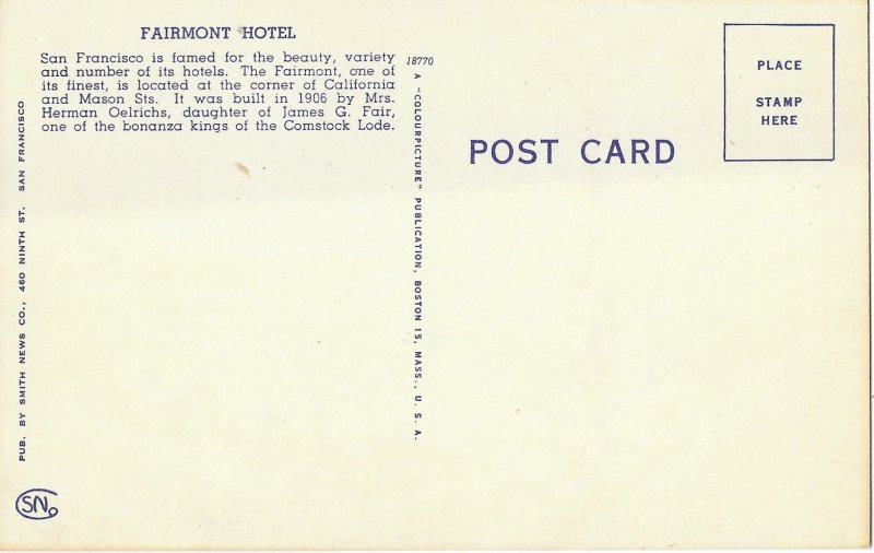 Fairmont Hotel San Francisco California