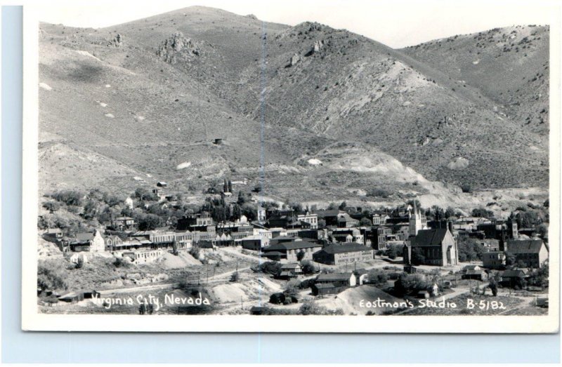 RPPC VIRGINIA CITY, NV Nevada ~ Storey County BIRDS EYE VIEW 1947  Postcard 