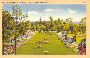 Virginia Beach Virginia 1949 Postcard Sunken Gardens at Cavalier Hotel 