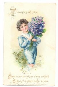 Boy Forget Me Nots Tuck Embossed Birthday Postcard Litho
